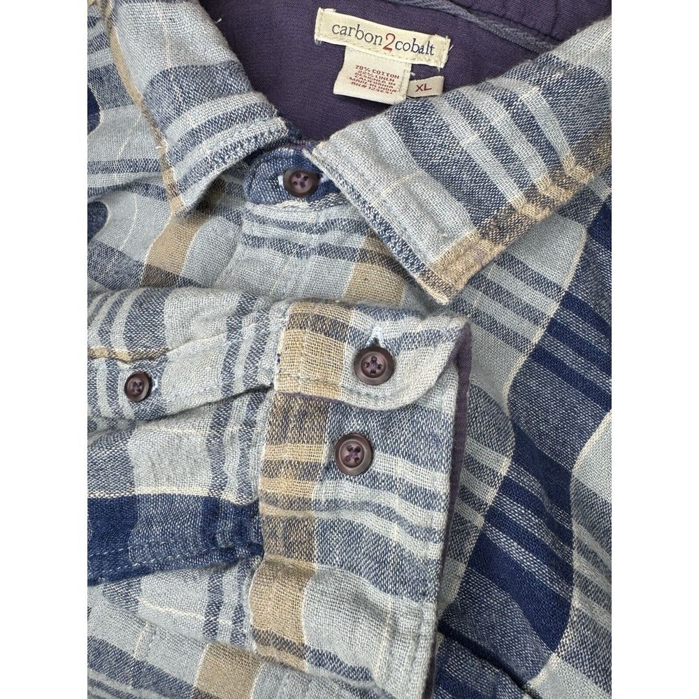 Carbon 2 Cobalt Linen Blend Mens Plaid Button Up Shirt XL - Picture 1 of 7